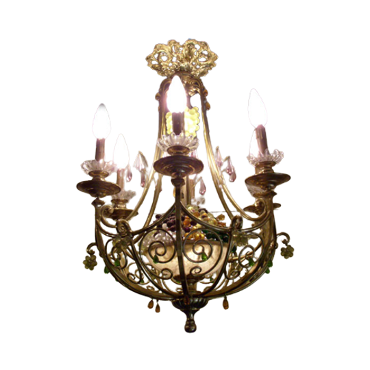 Antieke Franse Bronzen Kroonluchter, Albast 1