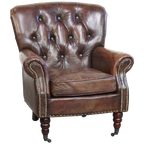 Klassieke En Comfortabele Generfde Cognac Kleurige Rundleren Chesterfield Fauteuil/ Armchair thumbnail 1