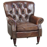 Klassieke En Comfortabele Generfde Cognac Kleurige Rundleren Chesterfield Fauteuil/ Armchair