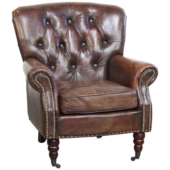 Klassieke En Comfortabele Generfde Cognac Kleurige Rundleren Chesterfield Fauteuil/ Armchair 1