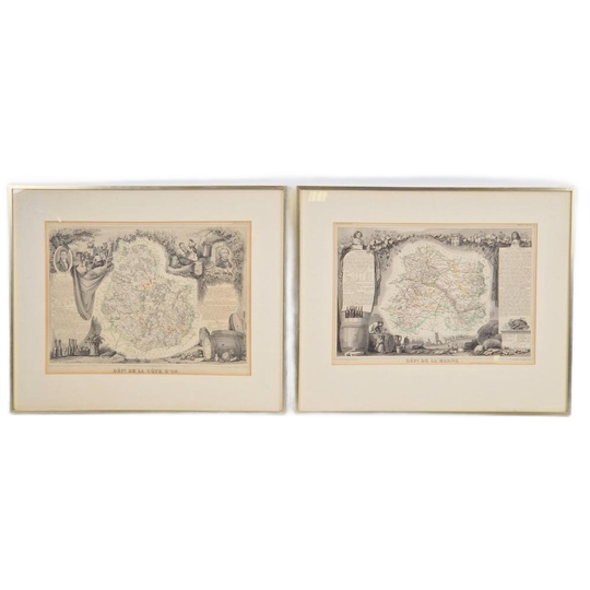 Set Levasseur Wijnkaart La Marne & Cote D'or Ets Lijst 1852 1