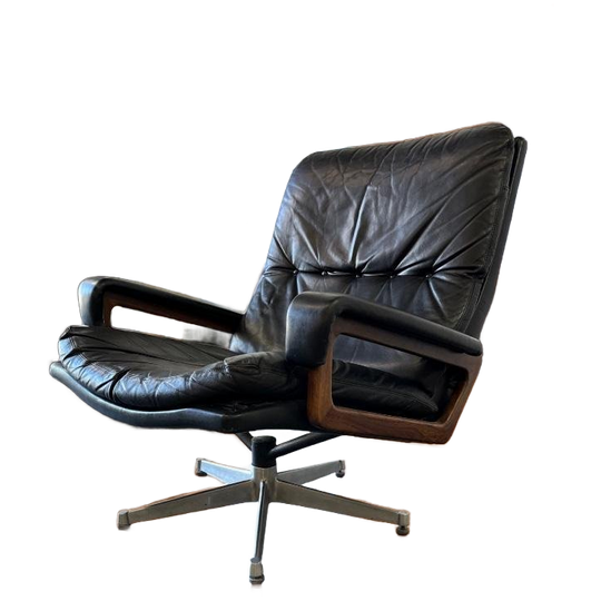 Vintage Zwart Lederen Fauteuil / Eenzit Andre Vandenbeuck 1
