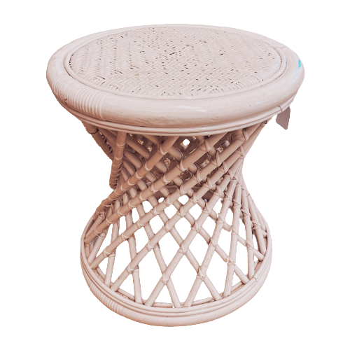 White Rattan & Bamboo Stool