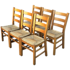 Vintage Set Van 6 Eetkamerstoelen Eiken En Riet Design thumbnail 1