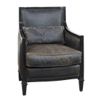 Unieke En Karaktervolle, Strakke Zwarte Art Deco Design Schapenleren En Houten Armchair thumbnail 1