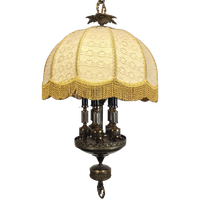 Vintage Barok Messing Kroonluchter Stoffen Kap Hanglamp / Baroque Style Chandelier, Hanging Light