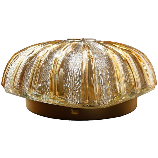 Vintage Plafonnière Streep Patroon Amber/transparant Glas, Jaren '60/'70 1