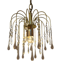 Vintage Murano Roze Kroonluchter Hanglamp Goud Frame Pegels Kristal