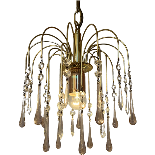Vintage Murano Roze Kroonluchter Hanglamp Goud Frame Pegels Kristal 1