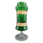 Vintage Vaas Groen Glas Op Voet Met Versieringen thumbnail 1