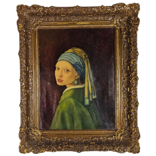Meisje Met De Parel - (reproductie) - Olieverf Op Doek - Vergulde Lijst - 3e Kwart 20e Eeuw 1