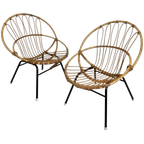 Set Van 2 Rotan, Bamboe Kinder Stoelen Rohe Noordwolde, Jaren 50 thumbnail 1