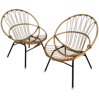 Set Van 2 Rotan, Bamboe Kinder Stoelen Rohe Noordwolde, Jaren 50