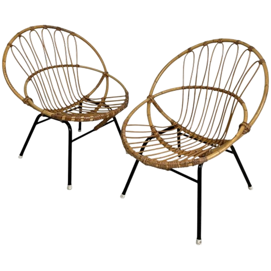 Set Van 2 Rotan, Bamboe Kinder Stoelen Rohe Noordwolde, Jaren 50 1