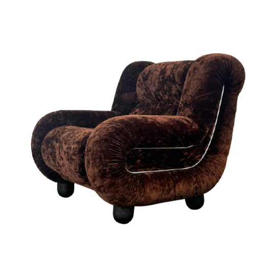 Vintage Italiaanse Fauteuil In Donkerbruin Velours 1