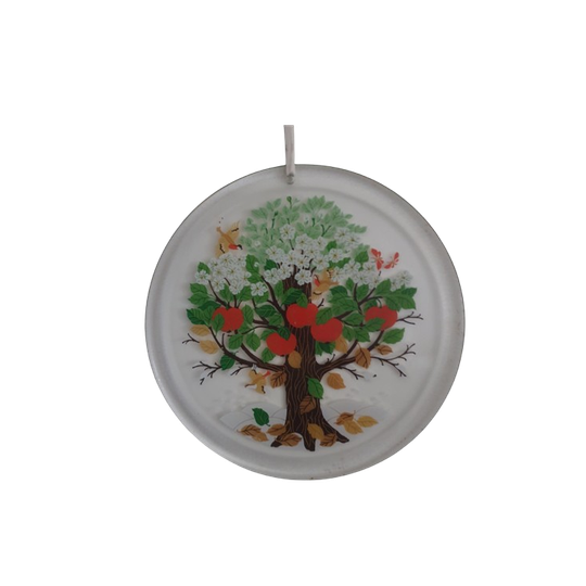 Vintage Ronde Glazen Raamhanger 4 Seizoenen Appelboom 1
