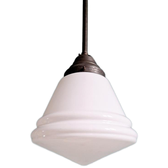 Grote Conische Art Deco Hanglamp Van Wit Opaline Glas 1