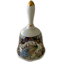 Prachtige Vintage Glanzend Tafelbel Pauw En Bloemen Design Met Gouden Afwerkingen