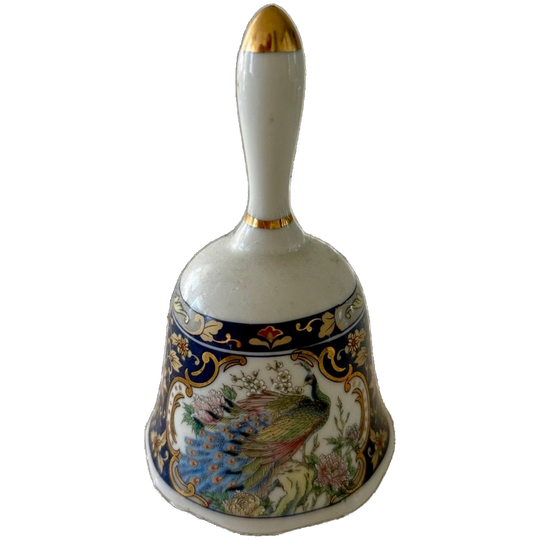 Prachtige Vintage Glanzend Tafelbel Pauw En Bloemen Design Met Gouden Afwerkingen 1