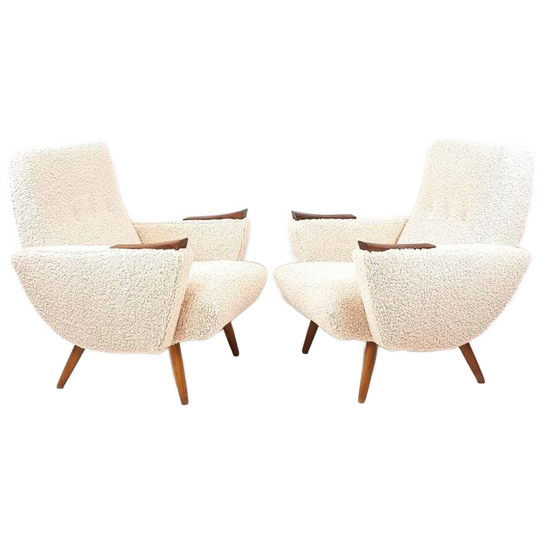 2 Vintage Fauteuils Nieuw Gestoffeerd Teddy Teak Hout 1