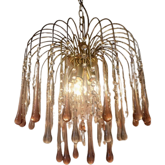 Vintage Xl Murano Teardrop Roze Kroonluchter Hanglamp 1