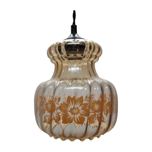 Vintage Glazen Hanglamp Met Bloemen