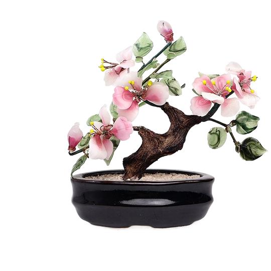 Vintage Jade Glas Bonsai Boompje Met Bloesem, 1970s 1