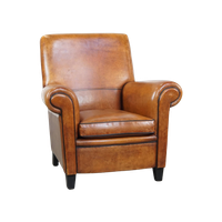 Comfortabele En Grote Vintage Cognac-kleurige Schapenleren Fauteuil/armchair Strak Afgewerkt