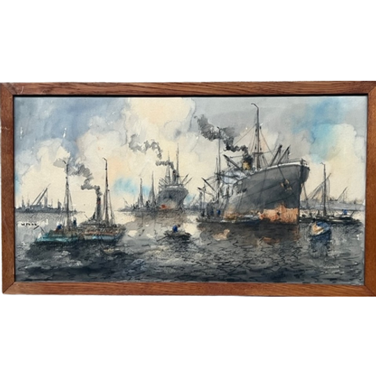 Wim Bos (1906-1974) "gezicht Op De Haven". 1