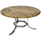 Vintage Salontafel Steen Onyx Chrome Jaren 70 Design thumbnail 1
