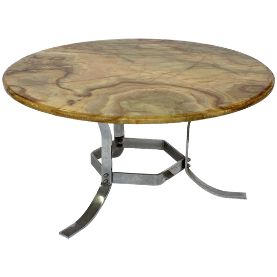 Vintage Salontafel Steen Onyx Chrome Jaren 70 Design 1