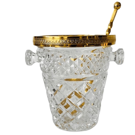 Mid-century Franse Ijsemmer Met Ijslepel Kristal Verguld 1950’s 1