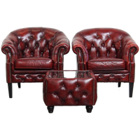 Set Van 2 Rood Gevlamde Rundleren Chesterfield Clubfauteuils En Een Mooie Bijpassende Bijzettafel