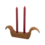 Vintage Handgemaakte Houten Zweedse Kandelaar Voor 2 Kaarsen thumbnail 1