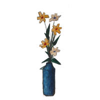 50's Abstrakt Vintage Schilderij Kunstwerk Vaas Met Bloemen