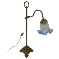 Art Nouveau - Table Lamp With Glass - Brass Base And Bayonet Socket