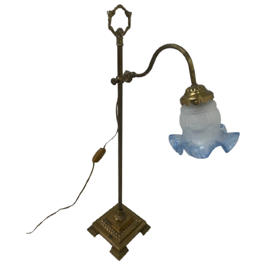 Art Nouveau - Table Lamp With Glass - Brass Base And Bayonet Socket 1
