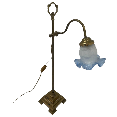 Art Nouveau - Table Lamp With Glass - Brass Base And Bayonet Socket