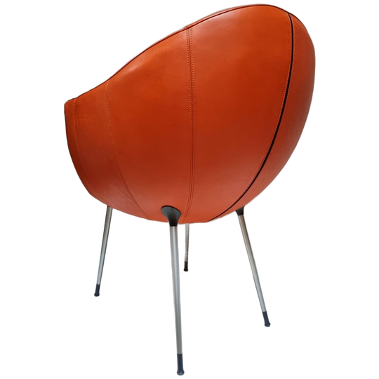 Vintage Montis Coco Oranje Leren Kuipstoel/ Cocktailstoel, Jaren 80 1