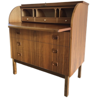 Vintage Zweedse Secretaire Met Ingelegde Kap
