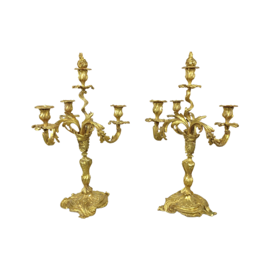 Antieke Vergulde Bronzen Louis Xv Kandelaars 1