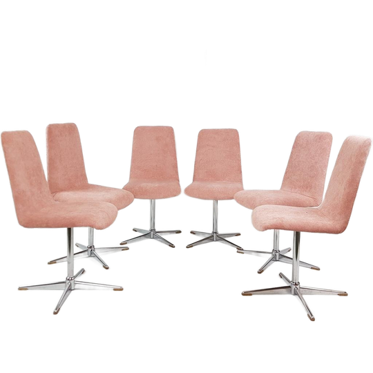 6 Vintage Eka Eetkamer Stoelen Roze | Chromen Voet Nieuw 1