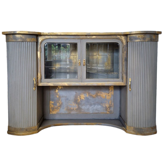 Vitrinekast In Taupe Met Goud Patina Stijl 1