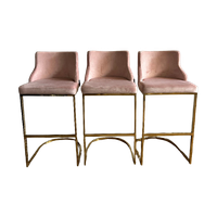 3 Barstoelen Roze Velvet/Gouden Voet