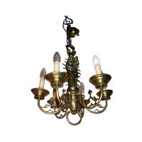 Antieke Bronzen Kerk Kroonluchter En 2 Wandlampen