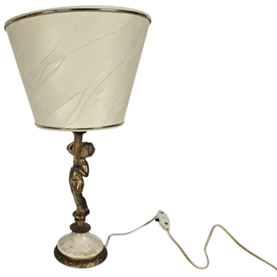 Art Nouveau Stijl - Tafellamp - Verguld - Cupido - Marmer - 3e Kwart 20e Eeuw 1