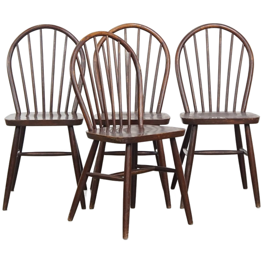 Set Van 4 Vintage Houten Spijlen Windsor Stoelen Uit De Jaren ’70 In Engelse Stijl 1