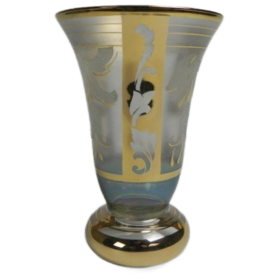 Glazen Vaas Met Vergulde Decoraties, Belgie, Jaren 30 1