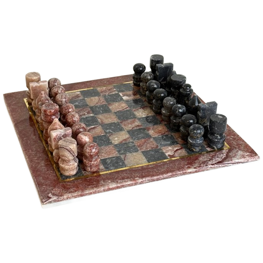 Vintage Marmeren Schaakbord In Bordeaux Rood En Zwart-grijs 1