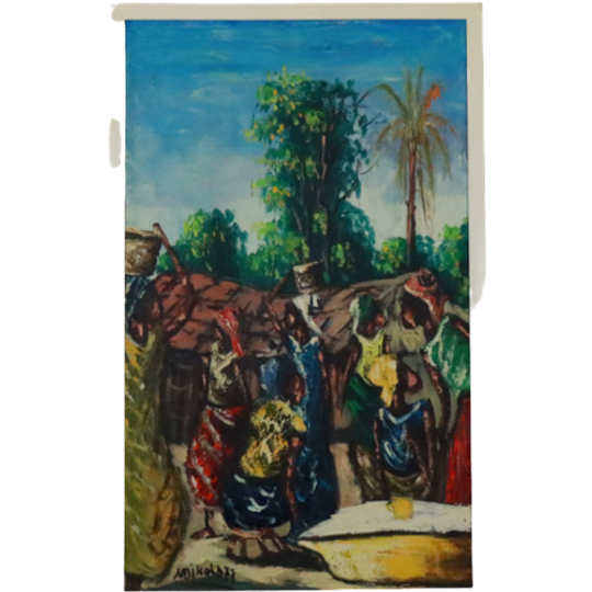 Vintage Schilderij Afrikaans Dorp Kunstwerk 1